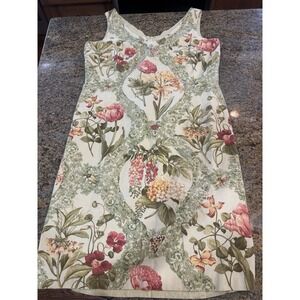 Vintage Talbots Embellished Floral Shift Dress 100% Cotton Summer Women's‎ Sz 12